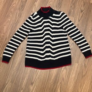 LOFT Knit Sweater 100% Cotton Striped  Size Small Navy Blue White